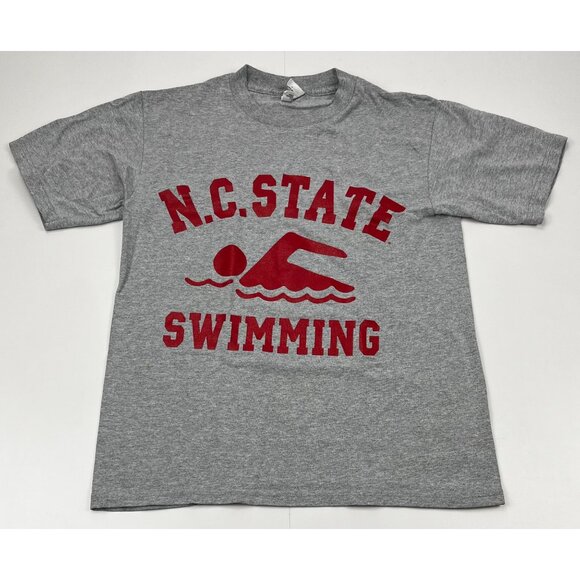 NC State Swimming T-Shirt Size S Small Gray North Carolina Cotton Blend USA Made - Picture 1 of 6